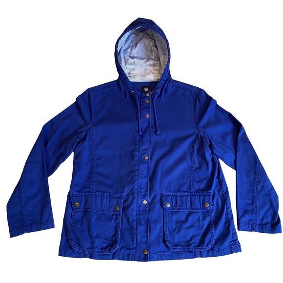 GAP Jackets & Blazers - Gap Blue Zip Jacket Hooded Snap-Buttons Cotton Long Sleeve Women's Size XL Coat